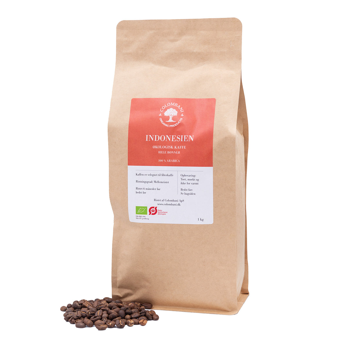 Indonesien, hele kaffebønner, 1 kg, mellemristet, økologisk