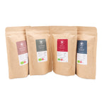 Smagspakke, mellem og mørk risteprofil, 4 x 100 gram, hele kaffebønner, økologisk