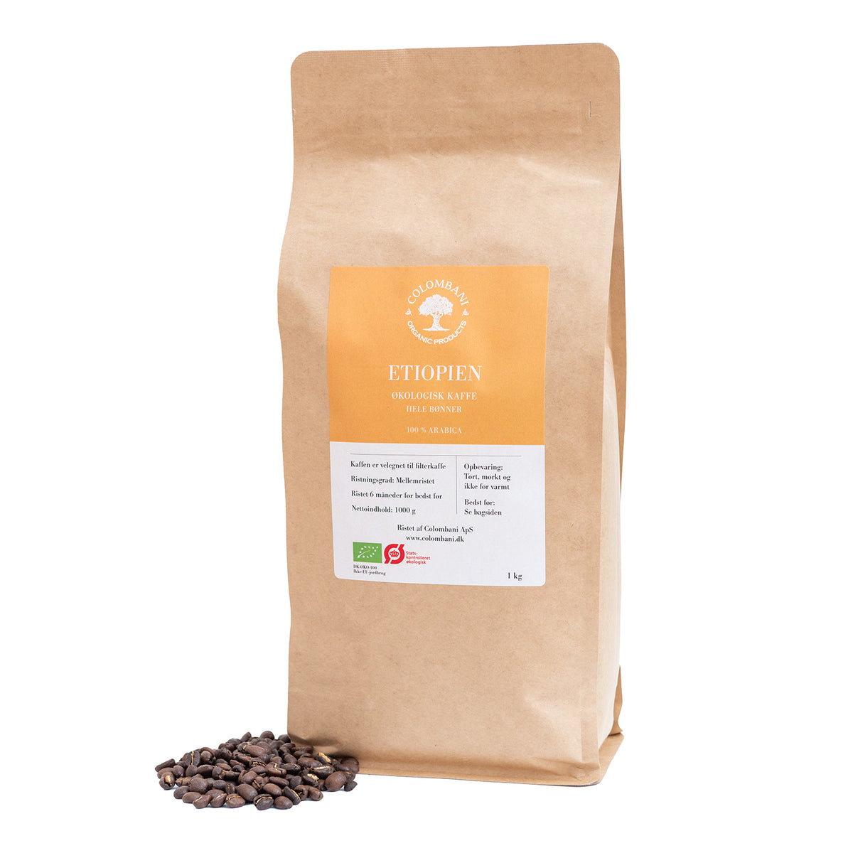 Etiopien, hele kaffebønner, 1 kg, mellemrist, økologisk