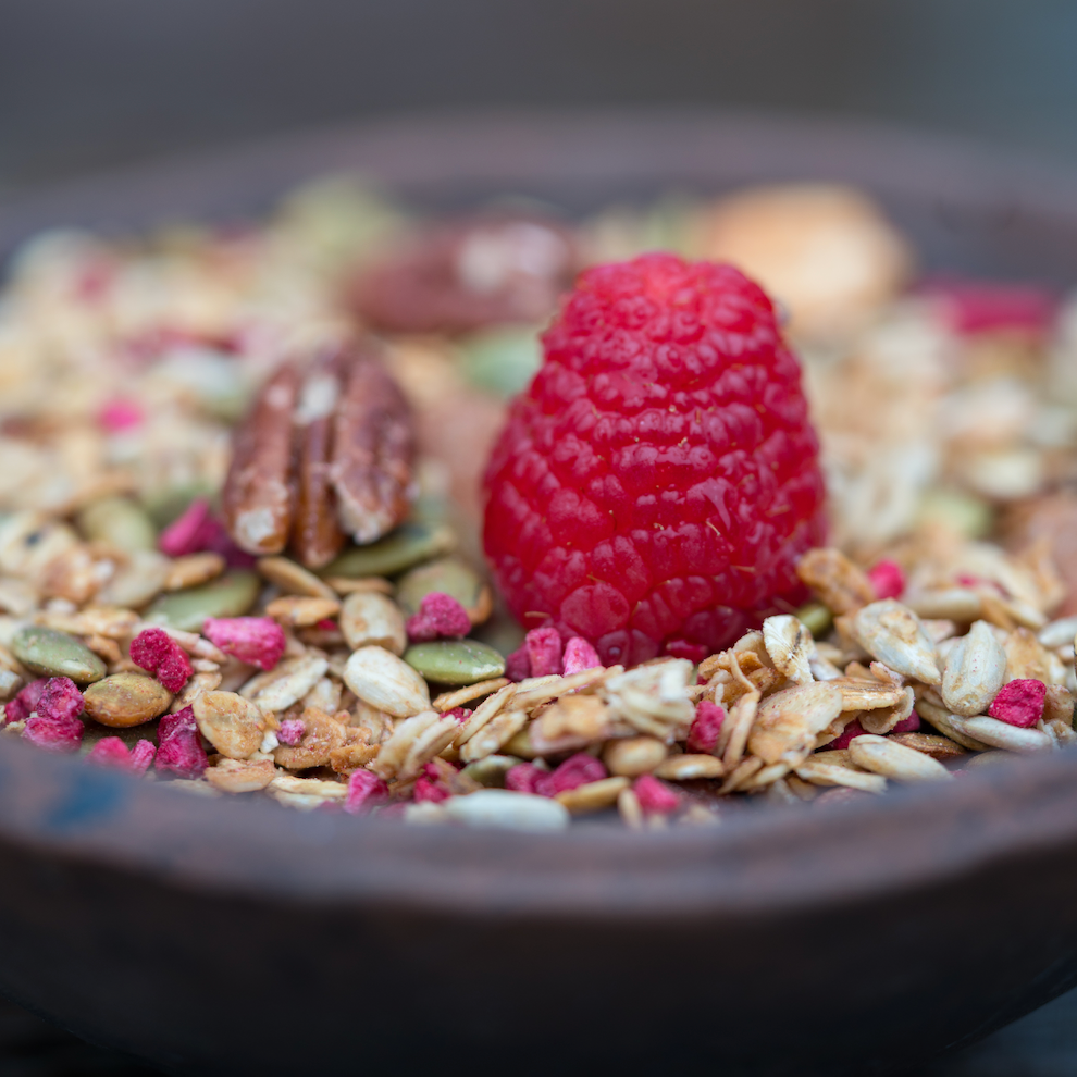 Granola, 1 kg, økologisk (Hindbær & Pekan)