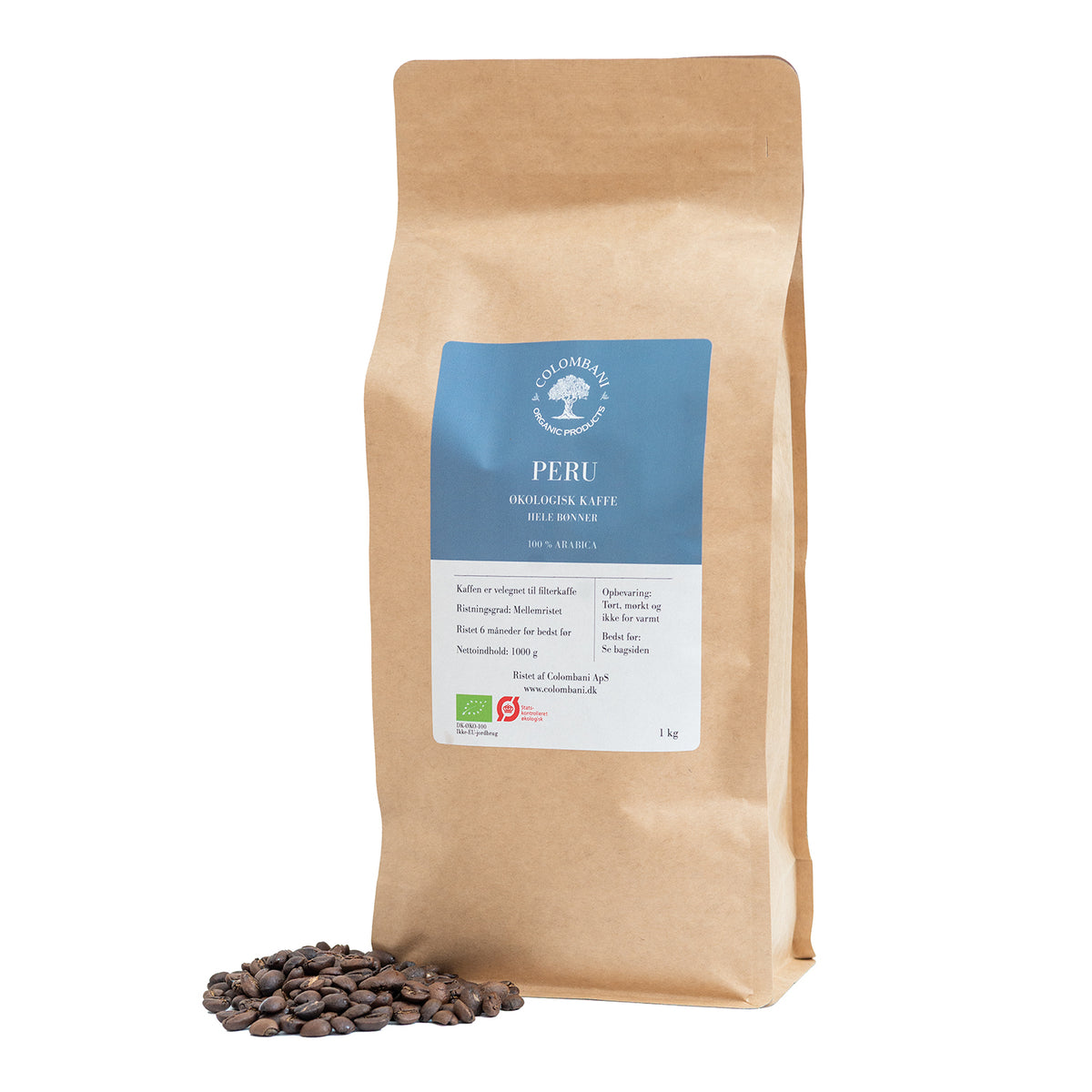 Peru, hele kaffebønner, mellemristet, 1 kg, økologisk
