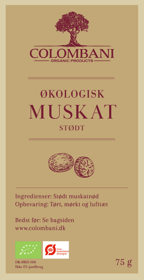 Muskatnød, stødt, 75 gram, økologisk